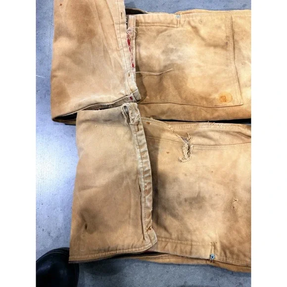 Vintage Carhartt Double Knee Insulated 38x32 Duck Canvas Overalls Distressed - Picture 10 of 13